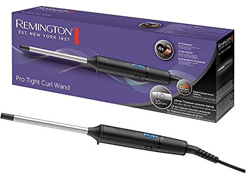 Remington Rizador de Pelo Pro Tight Curl Wand, Ondulador de Pelo con Barril Superfino de 10 mm, Crea Rizos Ultradefinidos, Cerámica con Titanio, 10 Temperaturas hasta 220°C, Digital, CI6X10