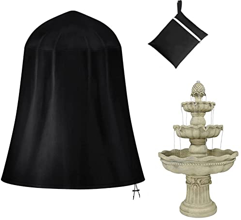 Garden Fountain Cover COOSOO Heavy Duty Waterproof Dustproof Fountain Protective Cover with Elastic Locking Drawstring for Winter Outdoor Courtyard Garden Fountain Statue Water Features