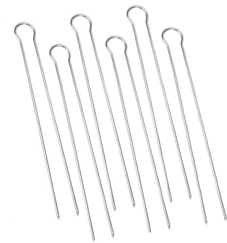 LATRAT 6 Pezzi Etichetta per barbecue riutilizzabile in acciaio inossidabile, 28.5 cm Spiedini doppi a forma di U per Grigliare Carne,Argento(Borsa di stoccaggio gratuita)