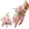 2 Stück Rosenblumen-HandgelenkSet für Herren, Hochzeit, weiße Rose, Korsage, Armband für Frauen, Braut, Brautjungfer, Handgelenk, Korsage, für Hochzeit, Party, Abschlussball, Dekorationen (Rosa)