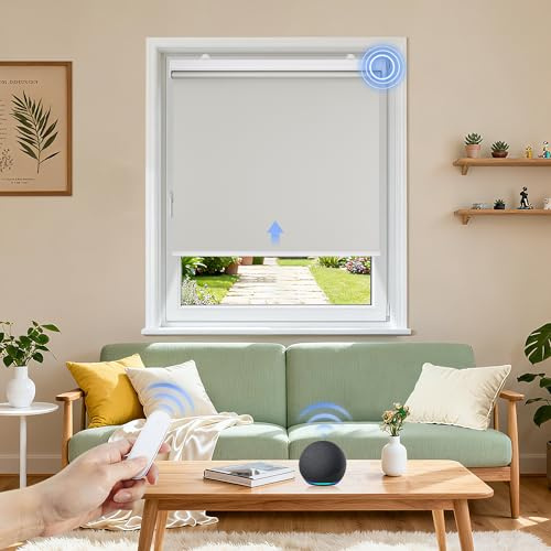 Grandekor Elektrische Rollos Innen Verdunklungsrollo ohne Bohren 90x130 cm | Grau mit Fernbedienung & Leiser Motor Smart Rollo für Fenster Innen mit Metal Klemmträger,Thermorollo Sonnen-& Sichtschutz