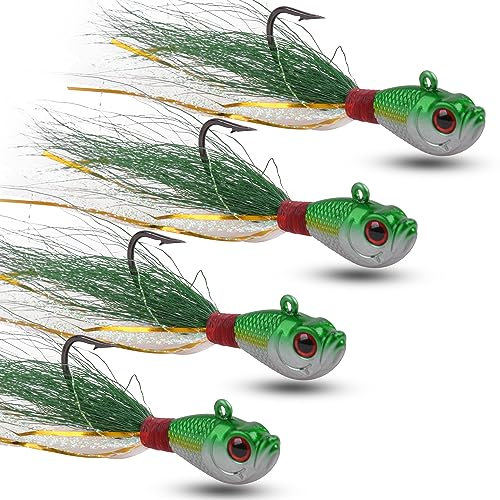 Bucktail Jigs Salzwasser Fluke Köder Bucktail Hair Jig Angelköder Salzwasser Süßwasser Surf Angelköder für Barsch Flunder Fluke Striper Bluefish Heilbutt Rotbarsch Snook 1/4 oz 1/2 oz 1 1/2 oz 2 oz