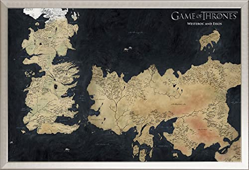 Game of Thrones - Map of Westeros - Fantasy Film Movie Poster - Grösse 91,5x61 cm + Wechselrahmen, Shinsuke® Maxi Aluminium Silber, Acryl-Scheibe