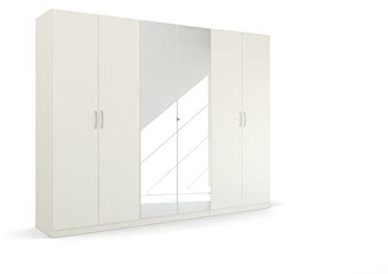 Rauch Möbel Pure by Quadra Spin Armoire à Portes battantes à 6 Compartiments avec Miroir, 3 tringles et 3 étagères, 271 x 210 x 54 cm (l x H x P) Blanc