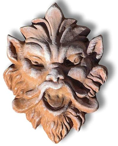 CBAM Terrakotta Wandmaske, Höhe 21 cm, Durchmesser 15 cm, Grau, Wanddekoration, Masken, Rustikal, Terrakotta, Handgefertigt, Hohe Reliefung