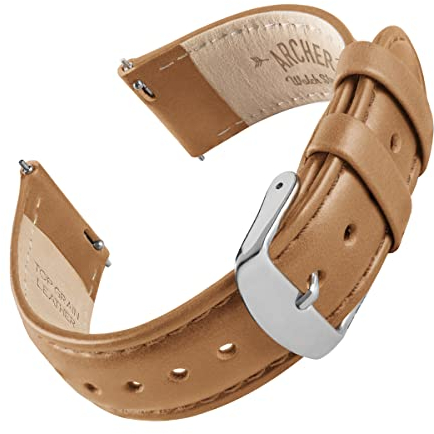 Archer Watch Straps - Top Grain Leather Quick Release Watch Straps (Camel Tan/Matched Thread, 20mm)