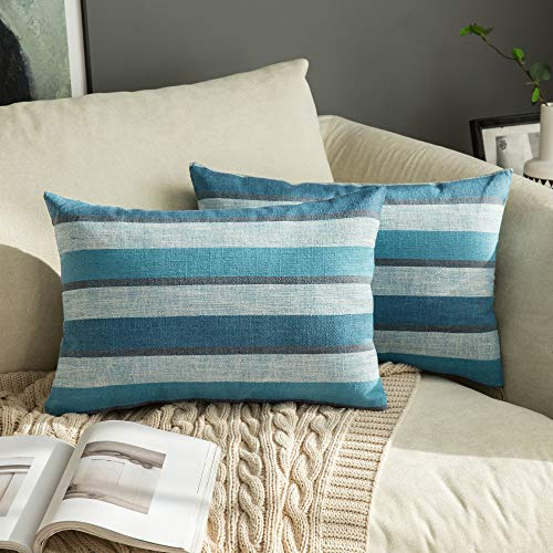 MIULEE Confezione da 2 Federe per Cuscini a Righe Copricuscini in Poliestere Lino con Cerniera Invisibile Decorativo per Divano Camera da Letto Soggiorno 40X60 CM Vino Rosso