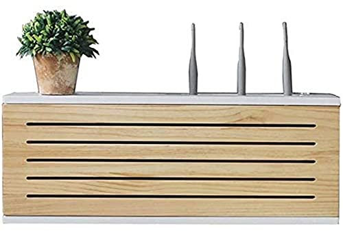 GREMBI Solid Wood Network Set-Top Box Wall Mount Bracket WiFi Storage Box Wall Mounted Tv Lower Row Socket Occlusion Box Wireless WiFi Router Shelf/White Frame/50Cm