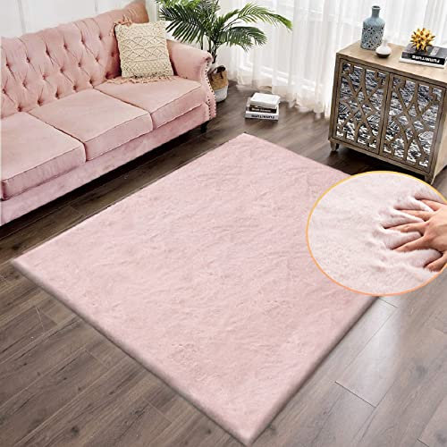 ORINOVA Tapis Rose Moelleux 150x240 cm Chambre Salon Fausse Fourrure Tapis Doux Lavable Poil Ras Fluffy Pink Area Carpet Rectangulaire
