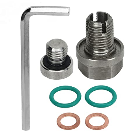 Tappo di Scarico Olio Piggyback Sovradimensionato, Kit di Riparazione Filettatura Coppa Olio Autofilettante in Acciaio Inossidabile con Guarnizione O-ring per Chiave Esagonale, (M14.1-1.5x15mm)