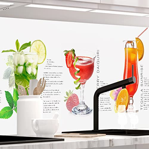 Stickerprofis Küchenrückwand Matt selbstklebend - SUMMER DRINKS - 0.5mm versteifte PET Folie, zuschneidbar, Spritzschutz PRO 60 x 400cm