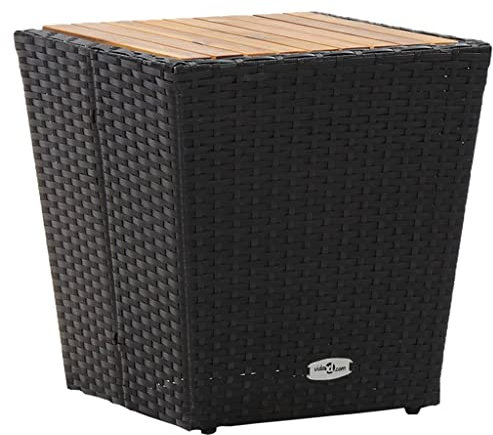 ZQQLVOO Beistelltisch Schwarz 41,5x41,5x43 cm Poly Rattan & Massivholz Garten Terrasse Esstisch Campingtisch Partytisch Geeignet für Balkone, Terrassen, Decks