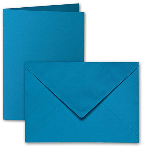ARTOZ 15x DIN B6 Faltkarten-Set mit Umschlägen - Petrol (Blau) - 120 x 169 mm - gerippte Bastelkarten blanko mit Brief-Umschlägen - 220 g/m²