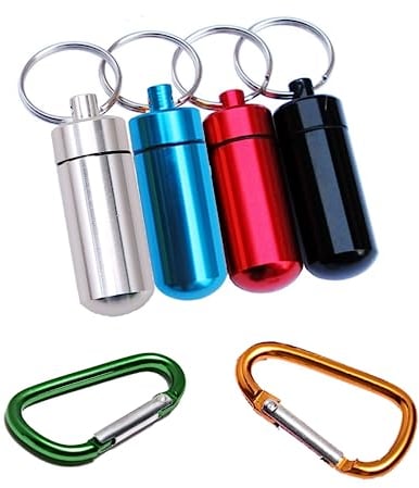 KOBOKO 4 Stück Pillendose Schlüsselanhänger,Pillendose,Pillendose Klein für Unterwegs,Pillendose Klein,Pillendose Mini,Tablettendose für Unterwegs,Pillendose Metall,Aluminiumlegierung