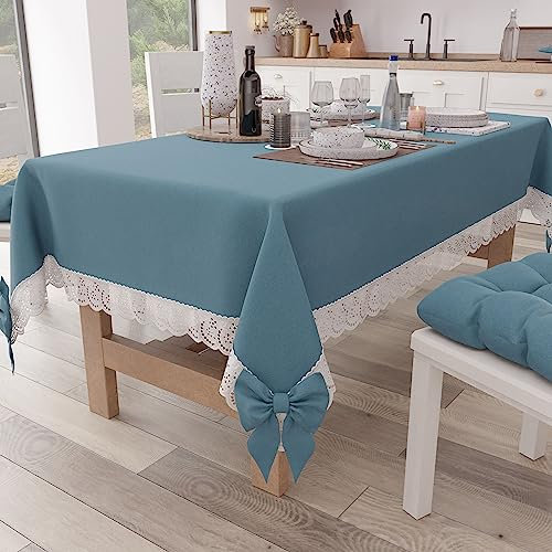 PETTI Artigiani Italiani - Tovaglia, Tovaglia da Tavola, Tovaglia Cucina Rettangolare con Pizzo Sangallo e Fiocchi, Tovaglia Copritavolo Tinta Unita in Cotone, X6 Posti (140x180 cm) Avion