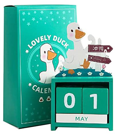 Tyenaza Hölzerne Kalenderblöcke, Hölzerner Ewiger Kalender, Countdown, Monat, Datum, Block, Würfel, Kalender, Niedliche Desktop-Dekoration(Grün)