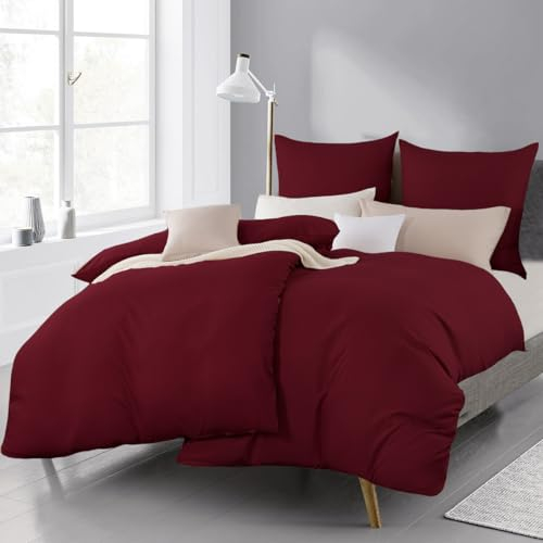 Beqnat Bettwäsche 135x200 4teilig Rot - Weich Bettwäsche-Sets Bettbezug 135 x 200 4tlg Kissenbezug 80x80 2er Set aus Mikrofaser mit Reißverschluss