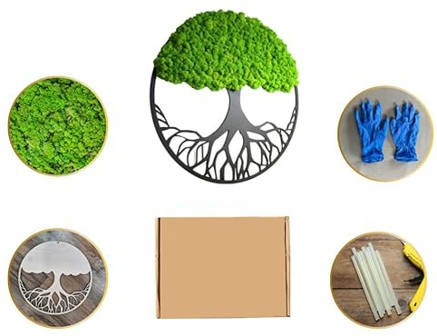 Hello Moss DIY Moosbild in Baumform - Moosbild selber machen set - Set bestehend aus 300g Reindeer Konserviertes Moos und Wanddeko in Baumform 30cm - Moosbild DIY Set