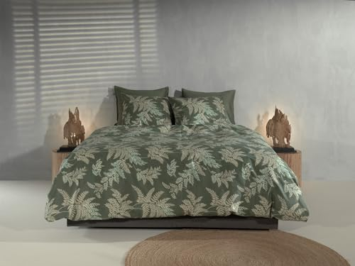 Zo!Home Flanell Bettwäsche 135x200 cm Joann Green Blätter Farn grün beige