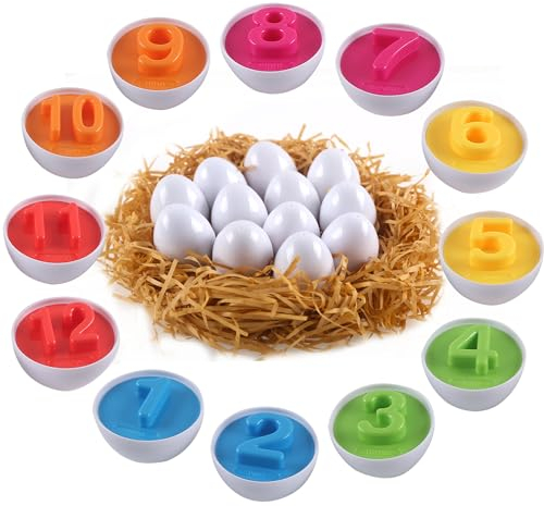 huruirui 12pcs Montessori Passend Eier Spielzeug für 1 2 3 Jahre Kinder Zahlen & Farbe Erkennung Frühes Lernen Pädagogischer Spaß Feinmotorik für Kindertag Geburtstag