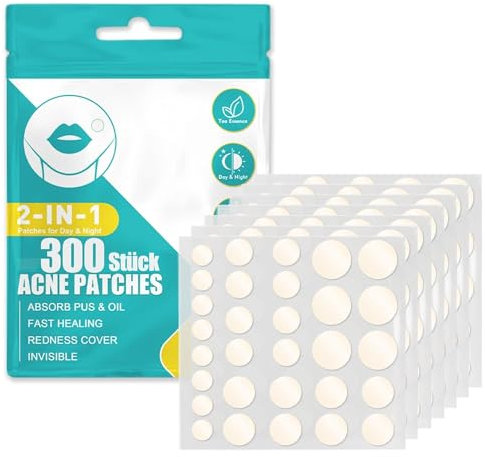 300 Pezzi Patch Brufoli Pimple Patch Cerotti Brufoli Acne Patch Idrocolloidi Trasparenti Con Olio dell'Albero del Tè e Acido Salicilico 2-in-1 per Giorno e Notte Impermeabili e Invisibile