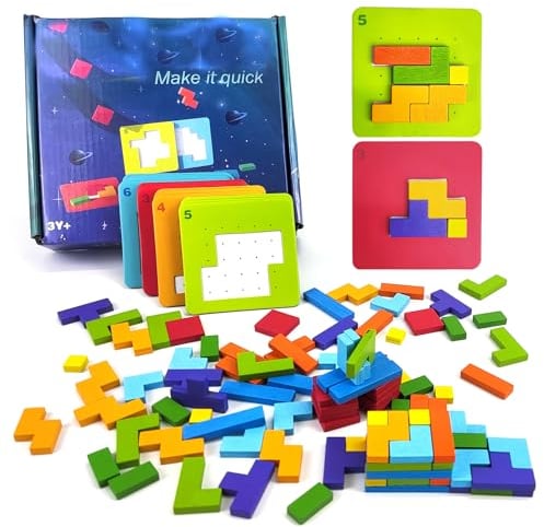 Jastown Tetris Duell Spiel,Holzpuzzle Tetris Tangramm,Konzentrationsspiele Für Kinder ab 4 5 6,Block Puzzle Montessori Spiel 4 5 6 Jahre,Intelligenz Puzzlespiel,Pädagogisches Spielzeug ab 4