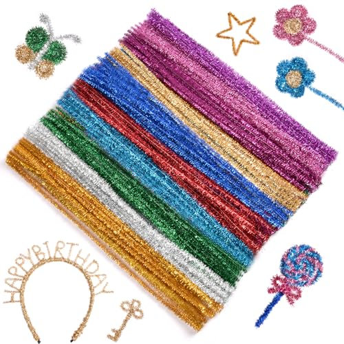 Ainiv 200 Stück Pfeifenputzer Bunt zum Basteln, 10 Farben Inklusive Glitzerdraht, Chenilledraht 30cm - Pfeifenreiniger Bunt zum Basteln - Pipe Cleaner für DIY Projekte