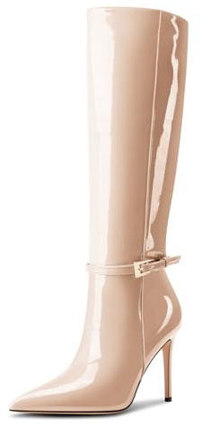 Aachcol Donna Altezza Ginocchio Stivali a Punta Spillo Alto High Tacco Heel Alto Stivali Fibbia Sexy Stivali lunghi Inverno Stivali