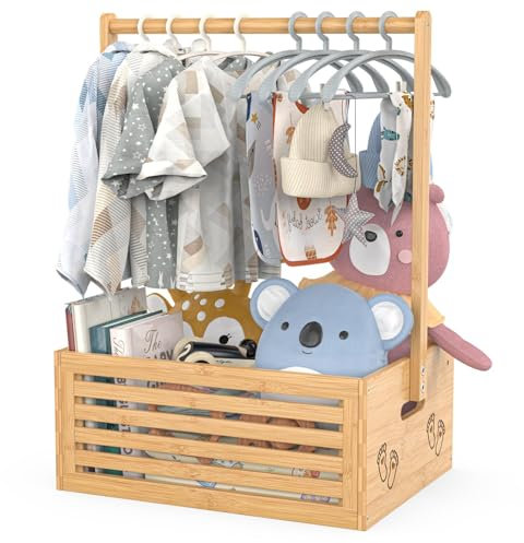 BAMBOOHOMIE Neugeborenen-Geschenk-Holzkiste, Baby-Geschenkkorb mit Griff, Bambus-Dekorbox, Kleiderständer und Aufbewahrungsbox für Babys, Puppen und Haustiere for New Parents (Naturfarbe, Groß)