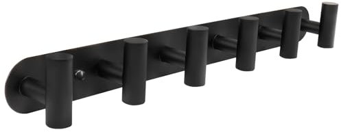 Vanloory Garderobenleiste, Wandgarderobe mit 6 Haken, robuste Handtuchhaken, Wandhaken zum Aufhängen von Kleidung, Jacke, Edelstahl-Kleiderbügel für Badezimmer, Eingangsbereich, Schlamm (mattschwarz)