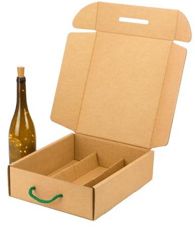 ONLY BOXES Estuche para 3 Botellas de Cava Vino Kraft 'Cheers' | Pack 4 Unidades | Caja de cartón con asa Verde y Separador Interno