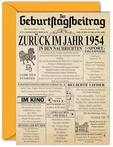 Stuff4 71. Geburtstagskarten für Männer Frauen - Zurück im Jahr 1954 Zeitung - 71 Alles Gute zum Geburtstag Jahrestag Hochzeitstag Karte Vintage Jahrgang Geboren 1954 A5 Glückwunschkarten