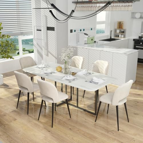Chleby Esszimmerstühle 6er Set | Polsterstühle aus Samt | Esszimmerstuhl mit Separaten Metallbeinen | Küchenstuhl mit Rückenlehne • Sessel für Esszimmer/Wohnzimmer/Küche • Beige