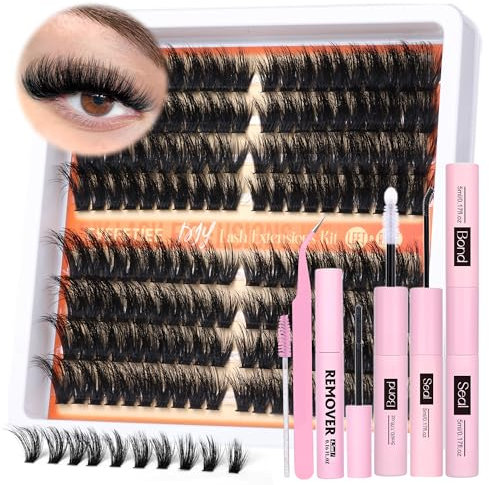 GVEFETIEE Cluster Lashes Kit Fluffy Lash Extensions Kit Cluster Individual Lashes Kit 2 Styles Left & Right Volume Eyelash Extensions Kit with Lash Bond and Seal Lash Remover Tweezers by GVEFETIEE