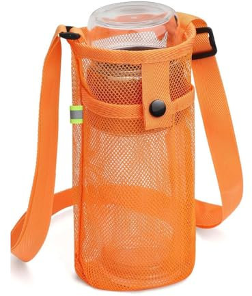Sac porte-bouteille d'eau en maille 1 pièce, porte-bouteille d'eau de sport avec bandoulière, porte-gobelet avec poche en filet et fermeture à cordon, livré avec porte-gobelet portable