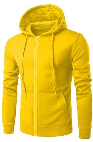 UHouse Sweatjacke Herren mit Kapuze Freizeit Zipper Hoodie Sport Kapuzenpullover mit Reißverschluss Einfarbige Kapuzenjacke Lässig Y2k Kaputzensweatjacke Slim Fit Bequeme Sportjacke Gelb L