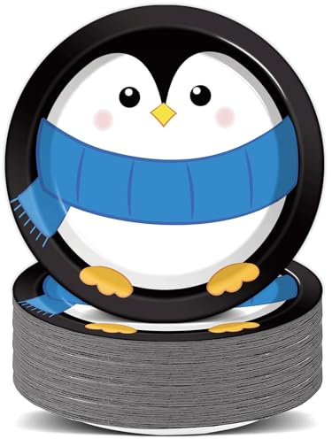 gisgfim 48 Stück Pinguin-Winterteller, Pinguin-Geburtstagsparty-Zubehör, Einweg-Papier-Dessertteller, Geschirr, Pinguine, Motto-Party-Dekorationen, Gastgeschenke für Winterurlaub, Geburtstag