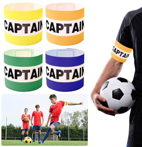 4 STK Kapitänsbinde Fußball Armbinde Erwachsene Verstellbare Captain Armband Multicolor Elastic Kapitäns Armbinden Fußball Armband Spielführerbinde für Junior Herren Mädchen (Modern – 4er-Set)