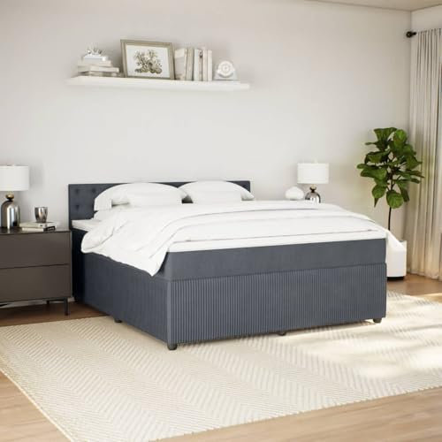 IKAYAA Boxspringbett 180 x 200 mit matratze und Topper Bett 180 x 200 mit matratze und lattenrost Polsterbett Doppelbett Schlafzimmer-Dunkelgrau-180 x 200 cm-2