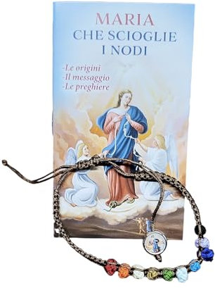 Generico Bracciale Rosario della Madonna che Disfa i Nodi, Corda Intrecciata a Mano, Libretto di Preghiere, Diametro 5-8 cm, Made in Italy