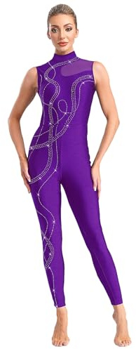 renvena Body da Ginnastica da Donna con Paillettes Senza Maniche Tuta Intera da Pattinaggio Artistico Leotards Bodysuit da Balletto Monopezzi e Tutine Dancewear