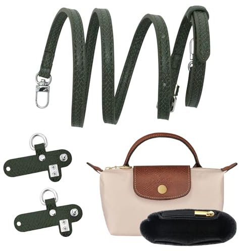 GADITIEK Schultergurt für Longchamp Tasche Damen, Geldbörsen-Organizer, No-Punch, längenverstellbarer Ersatzriemen aus Leder, mit Mehreren Taschen, Handtaschen, passend für Mini-Größe (Grün-0.9CM)