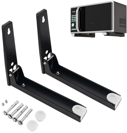 Lot de 2 supports muraux pour micro-ondes - En acier inoxydable - Pliable - Noir - Pour four à micro-ondes - Étagère murale extensible