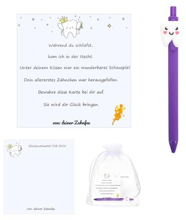 GADITIEK Zahnfee Geschenke für Mädchen und Jungen - Glückliches Zahnfee Geschenkset mit Stift und Notizblock für die Zahnfe (Lila)
