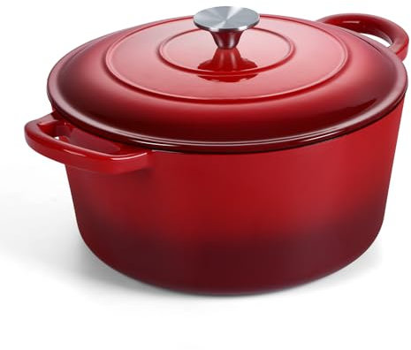 Onader Cocotte ronde en fonte émaillée avec couvercle pour la cuisson du pain, cocotte ronde robuste de 7 l – Rouge