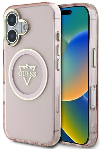 CG MOBILE Guess IML Metal Mountain LogoHülle für iPhone 16 kompatibel mit MagSafe (Rosa)