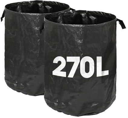 Harbour Housewares Garden Waste Bags with Handles - 270L x 2 Heavy Duty Garden Bag, Collapsible Recycling Green Bags Reusable Gardening Waste Sacks for Grass, Weeds, Compost, Leaves, Debris