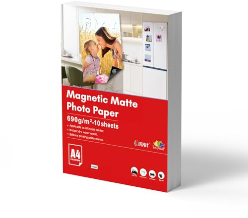 INKUWAY Lot de 10 feuilles de papier photo A4 mat pour imprimante à jet d'encre - Finition mate épaisse - Imprimable pour aimants - Pour imprimantes à jet d'encre - Outils d'enseignement pour aimants