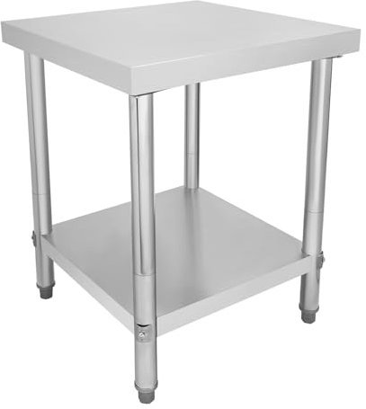 Vielrosse Edelstahl Arbeitstisch Küche, Arbeitsfläche Edelstahltisch mit Höhenverstellbarem Ablage, Küchentisch Gastro Tisch Belastbarkeit 100kg 61 * 61 * 93.5cm