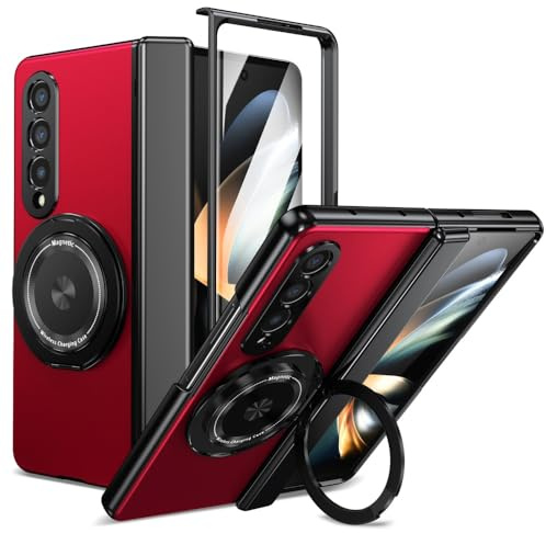 XKchatpt Funda Magnética para Samsung Galaxy Z Fold 4, Rojo | Plegable, Rotativo 360°, Aleación de Aluminio, Protección de Bisagra, Protector de Pantalla Frontal